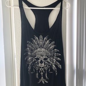 Black razor back tank top with Tribal skull
